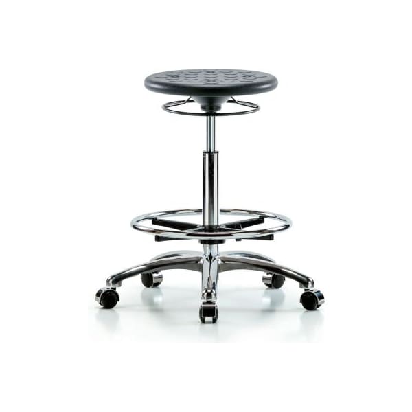 E Com Blue Ridge Ergonomics Cleanroom Stool W/ Casters and Footring - High Bench Height - Black CLR-IPHBSO-CR-CF-CC-BLK - main